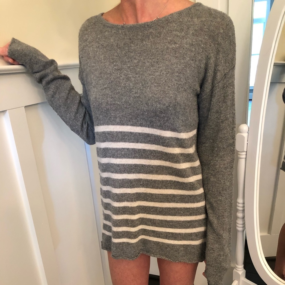 Super soft Grey and white striped sweater